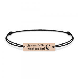 Bratara argint tablita 30 mm si snur negru - personalizata cu text - placat cu aur roz